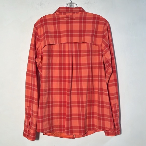 DULUTH TRADING Outdoor Hiking Cabin Vented Fishing Orange Plaid Nylon Shirt L - Picture 3 of 16
